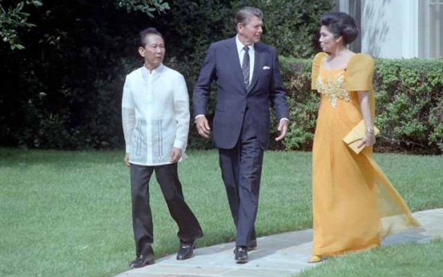 Reagan with Ferdinand and Imelda Marcos 